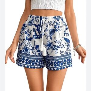 Blue Floral Drawstring Women’s Shorts